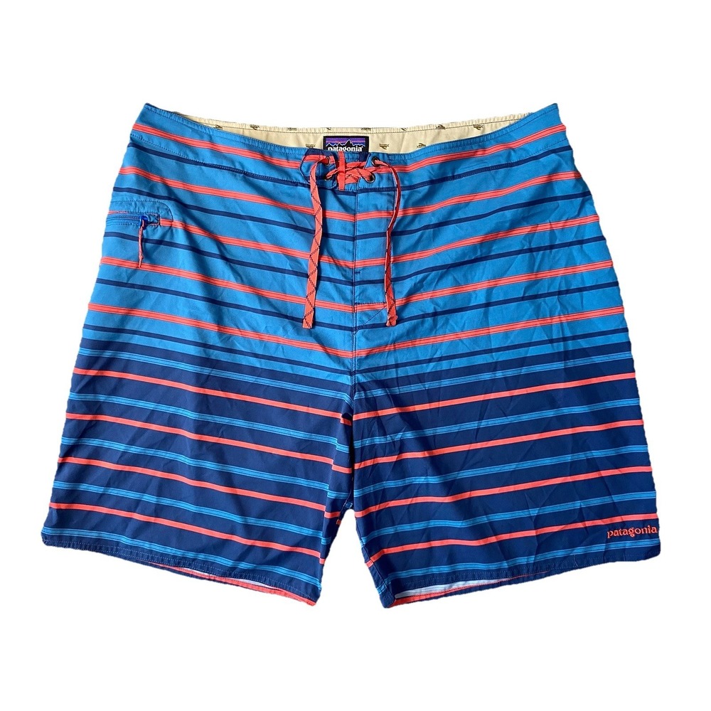 Patagonia Wavefarer Men's Size 40 Board Shorts Swim Trunks Unlined Striped Blue